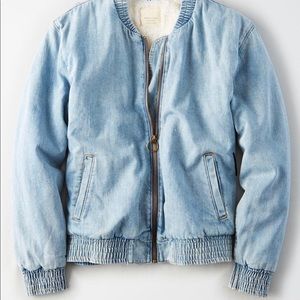 American Eagle AE Denim Sherpa Bomber Jean Jacket